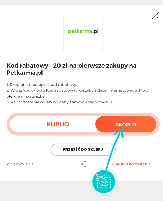 Instrukcja jak skopiować kod rabatowy dla Petkarma