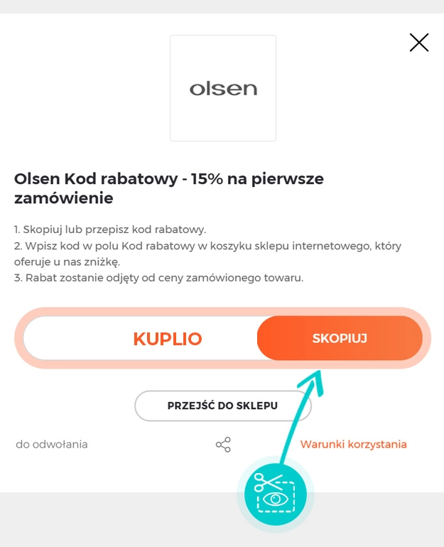 Instrukcja jak skopiować kod rabatowy dla Olsen