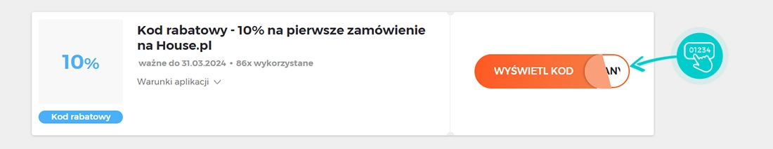 Przykład kodu rabatowego dla House