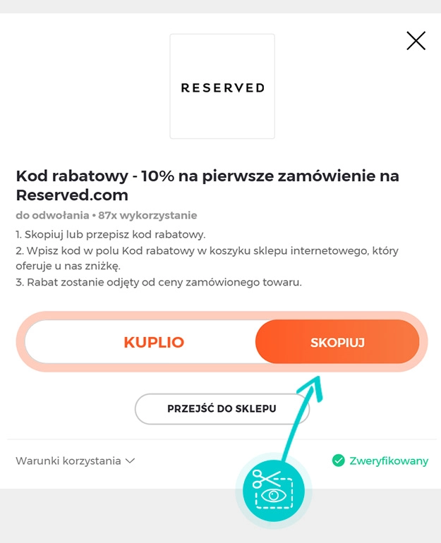 Instrukcja jak skopiować kod rabatowy dla Reserved