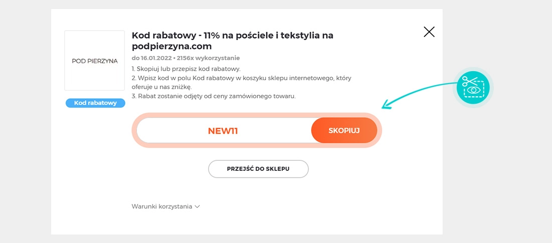 Instrukcja jak skopiować kod rabatowy dla Pod Pierzyną