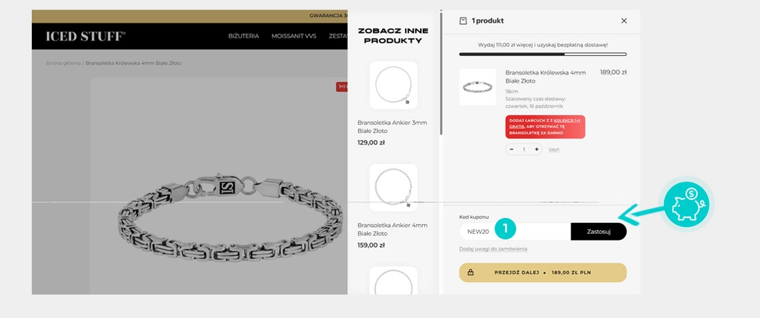 Instrukcja jak wpisać kod rabatowy w koszyku zakupownym Iced Stuff