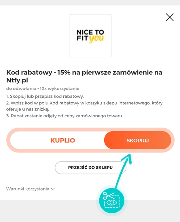 Instrukcja jak skopiować kod rabatowy dla Nice To Fit You