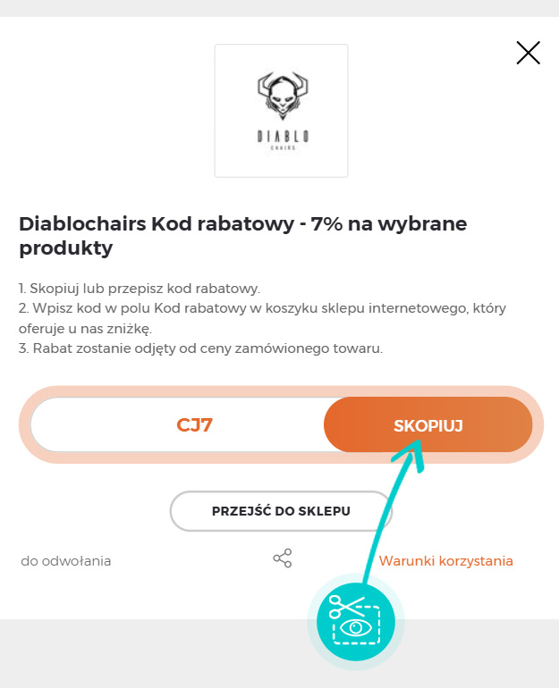 Instrukcja jak skopiować kod rabatowy dla Diablo Chairs