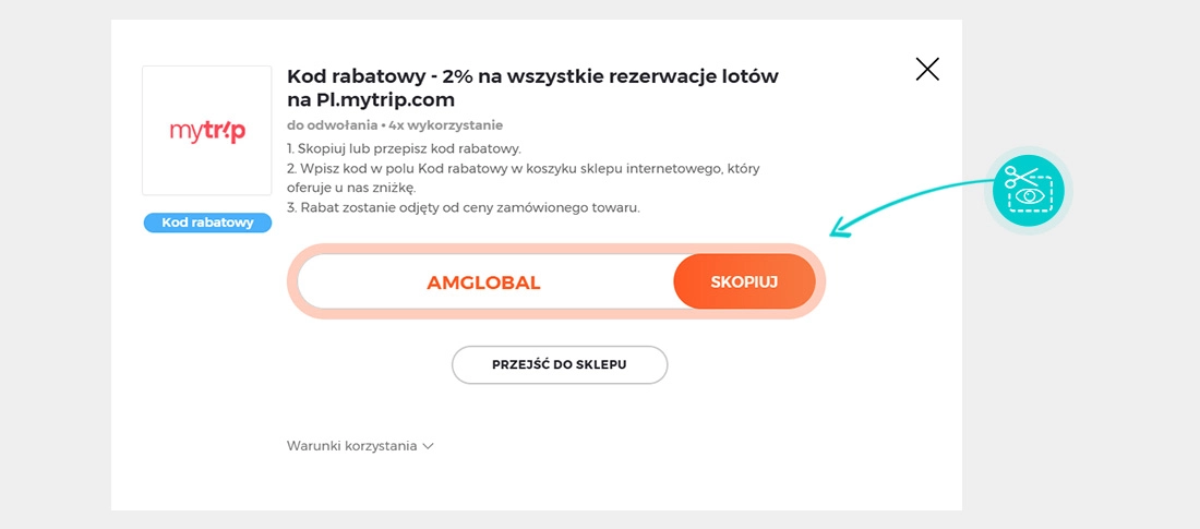 Instrukcja jak skopiować kod rabatowy dla MyTrip