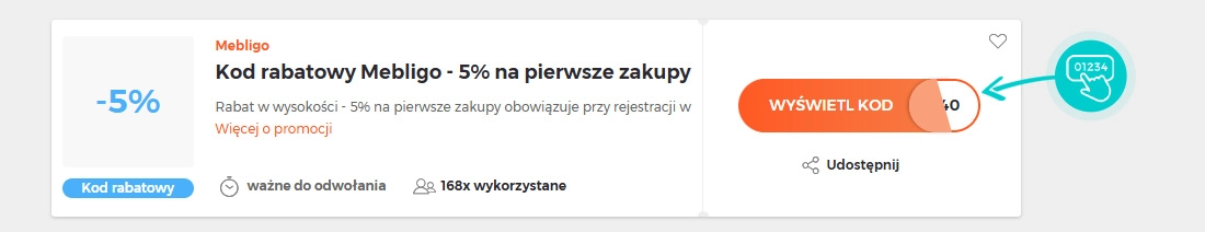 Przykład kodu rabatowego dla Mebligo