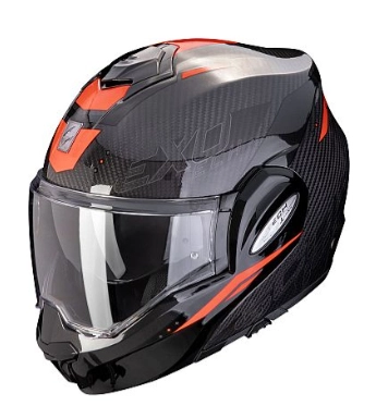 Kask motocyklowy w czarnym kolorze z czerwonymi elementami