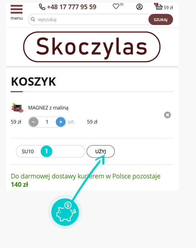 Instrukcja jak wpisać kod rabatowy w koszyku zakupownym Skoczylas