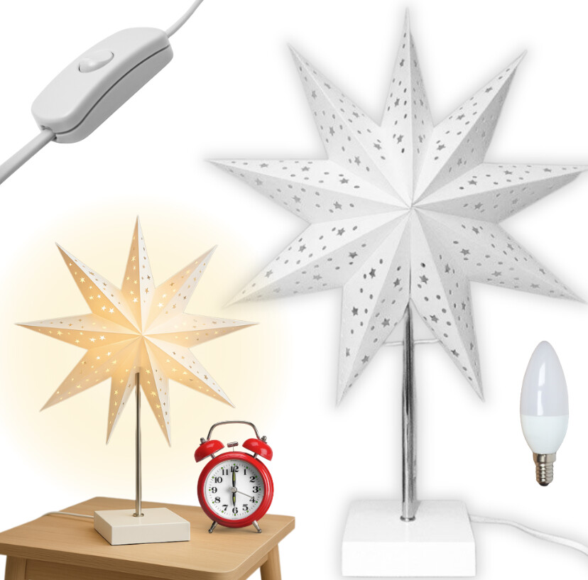 Szwedzka gwiazda ozdobna świecąca na kabel