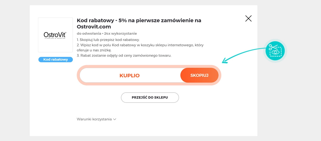 Instrukcja jak skopiować kod rabatowy dla Ostrovit