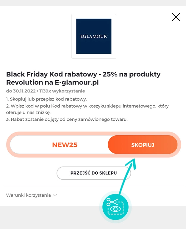 Instrukcja jak skopiować kod rabatowy dla e-Glamour