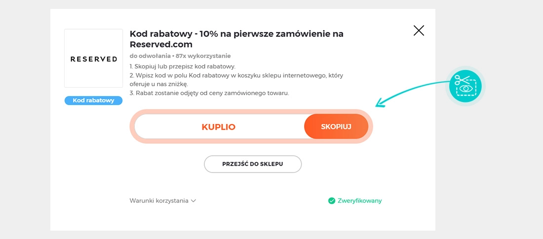 Instrukcja jak skopiować kod rabatowy dla Reserved