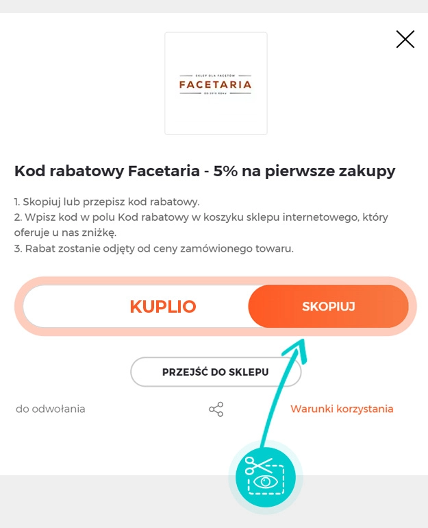 Instrukcja jak skopiować kod rabatowy dla Facetaria