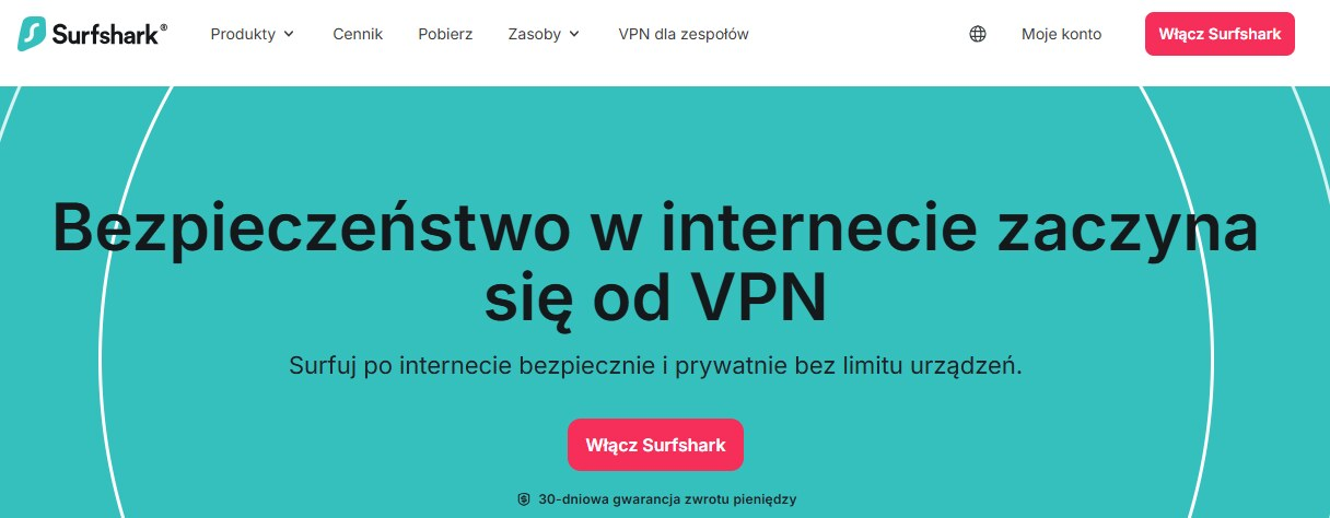 Surfshark - strona internetowa