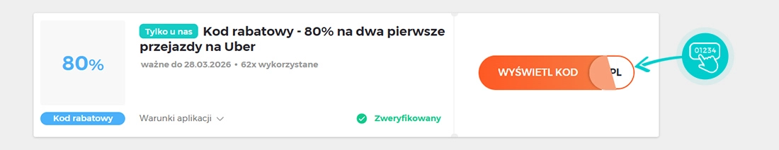 Przykład kodu rabatowego dla Uber