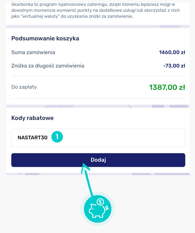 Instrukcja jak wpisać kod rabatowy w koszyku zakupownym AfterFit Catering