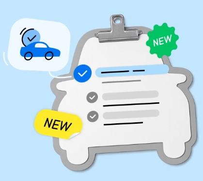 Grafika przedstawiająca kartki z notatnika w kształcie auta