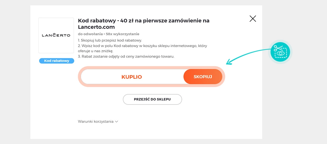 Instrukcja jak skopiować kod rabatowy dla Lancerto