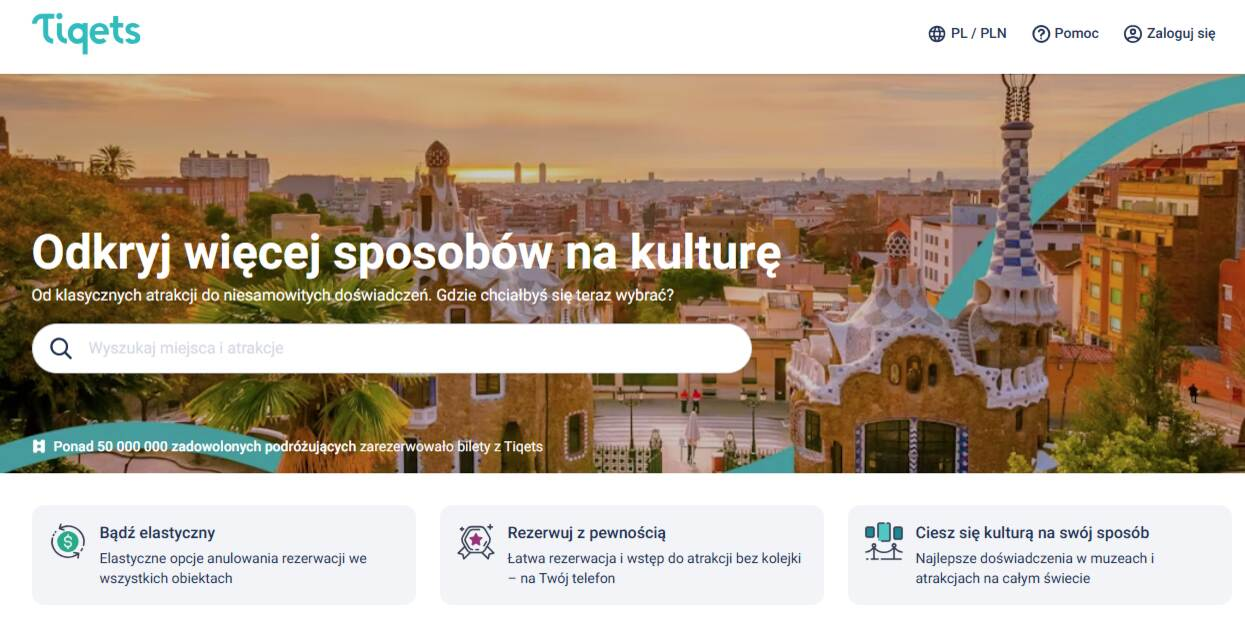 Tiqets - strona internetowa sklepu
