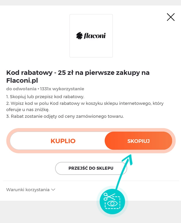 Instrukcja jak skopiować kod rabatowy dla Flaconi