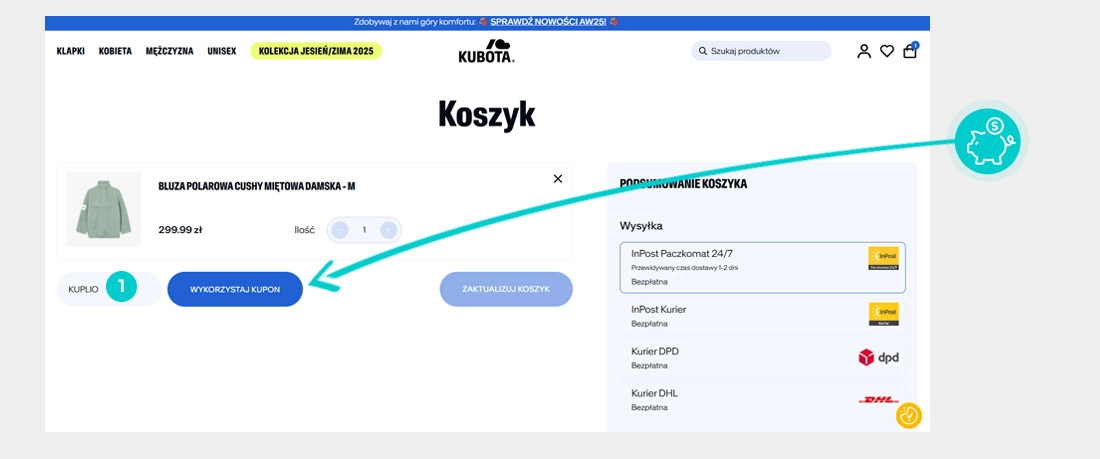 Instrukcja jak wpisać kod rabatowy w koszyku zakupownym KUBOTA