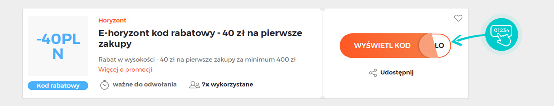 Przykład kodu rabatowego dla Horyzont