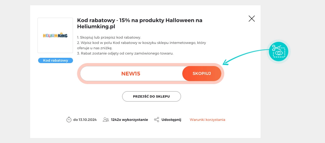 Instrukcja jak skopiować kod rabatowy dla HeliumKing