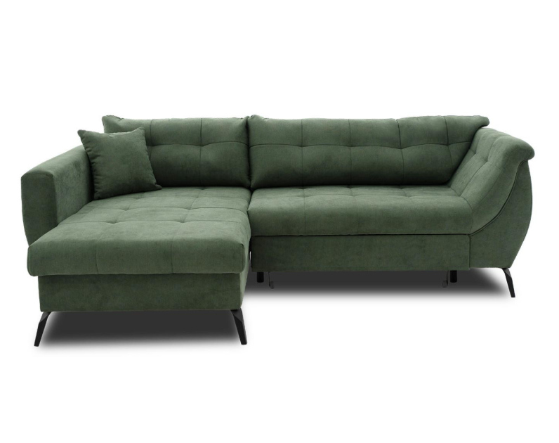 Welurowy narożnik w kolorze butelkowej zieleni