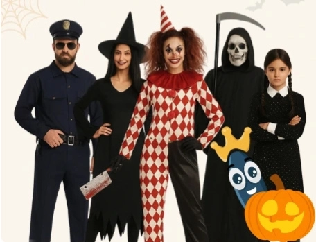 Grupa znajomych w przebraniach na halloween