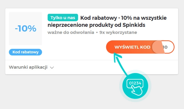 Przykład kodu rabatowego dla Spinkids