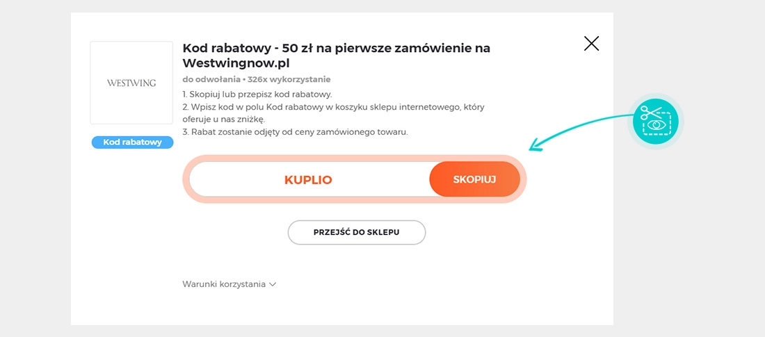 Instrukcja jak skopiować kod rabatowy dla Westwing