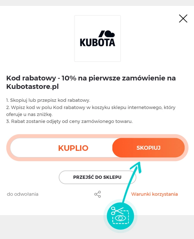 Instrukcja jak skopiować kod rabatowy dla KUBOTA