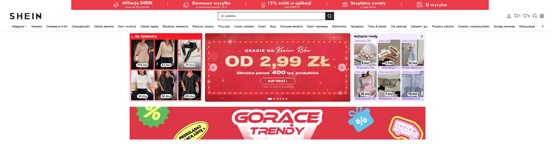 SHEIN - strona internetowa sklepu