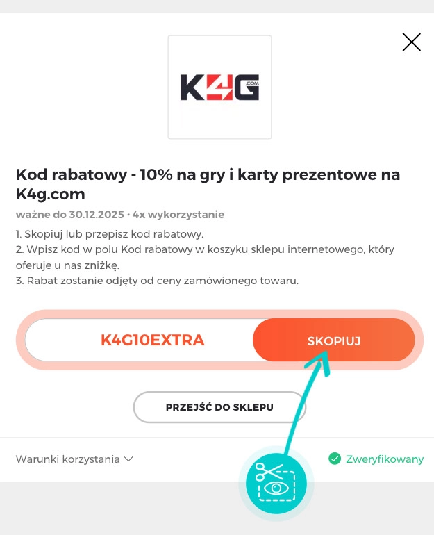 Instrukcja jak skopiować kod rabatowy dla K4G