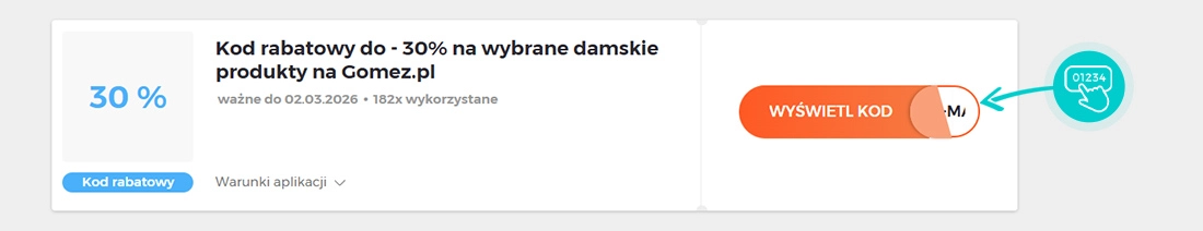 Przykład kodu rabatowego dla Gomez