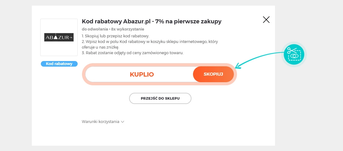 Instrukcja jak skopiować kod rabatowy dla Abazur.pl