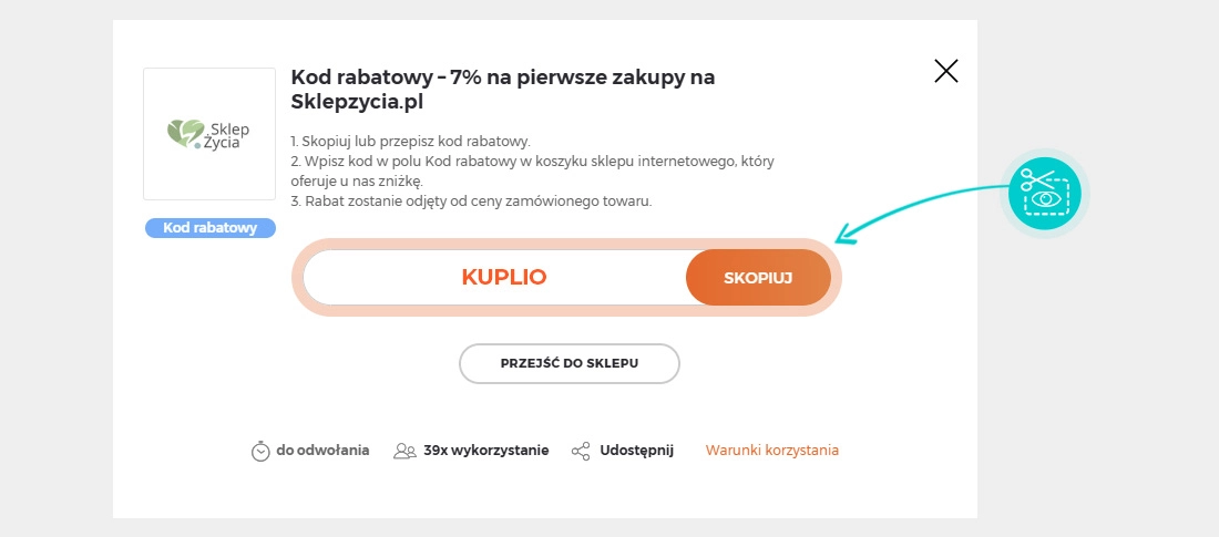 Instrukcja jak skopiować kod rabatowy dla Sklep Życia