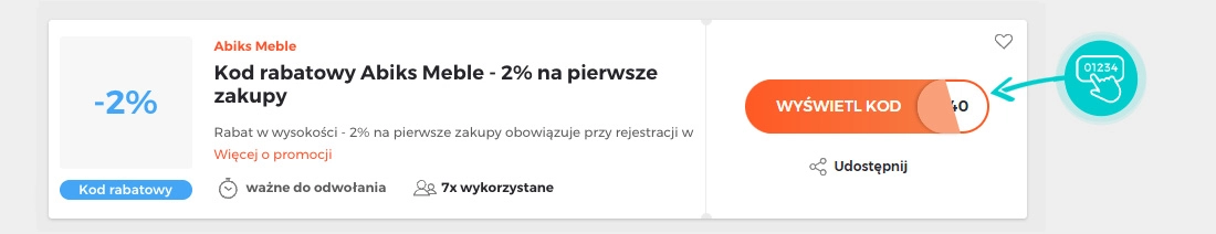Przykład kodu rabatowego dla Abiks Meble
