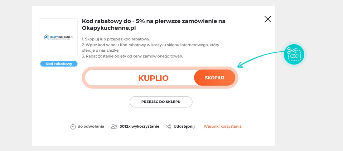 Instrukcja jak skopiować kod rabatowy dla OkapyKuchenne.pl