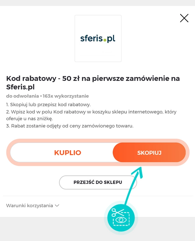 Instrukcja jak skopiować kod rabatowy dla Sferis