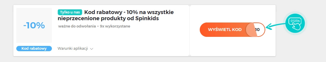 Przykład kodu rabatowego dla Spinkids