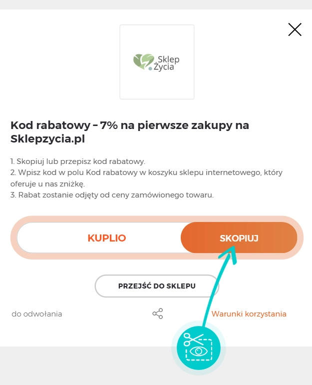 Instrukcja jak skopiować kod rabatowy dla Sklep Życia