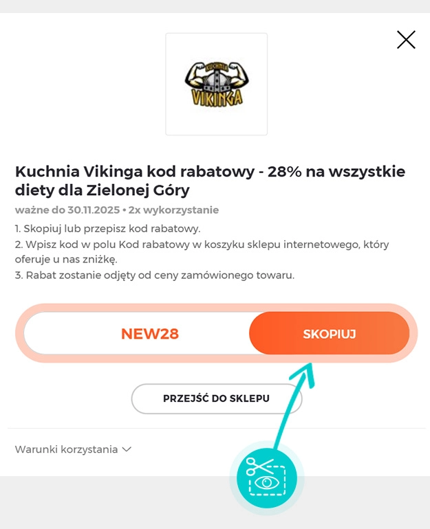 Instrukcja jak skopiować kod rabatowy dla Kuchnia Vikinga