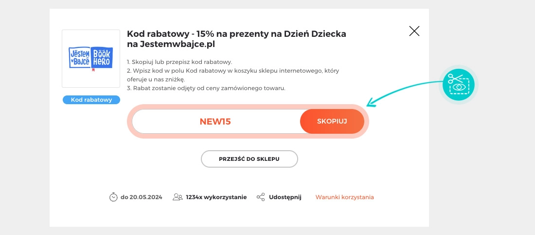 Instrukcja jak skopiować kod rabatowy dla Jestem w bajce