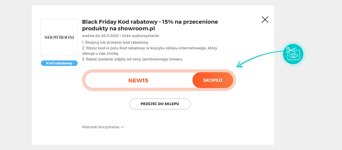 Instrukcja jak skopiować kod rabatowy dla Showroom