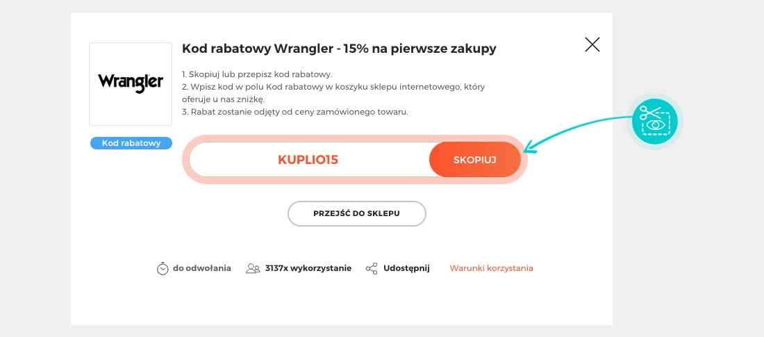 Instrukcja jak skopiować kod rabatowy dla Wrangler