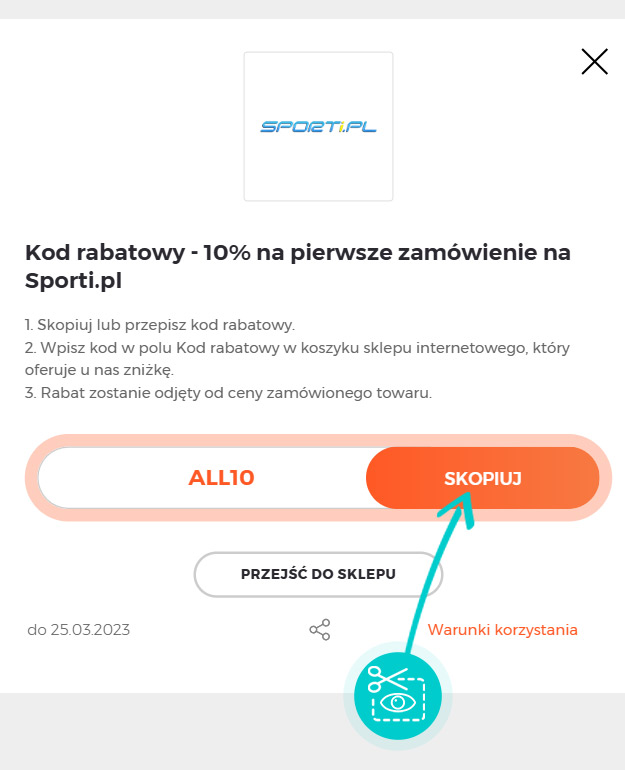 Instrukcja jak skopiować kod rabatowy dla Sporti.pl