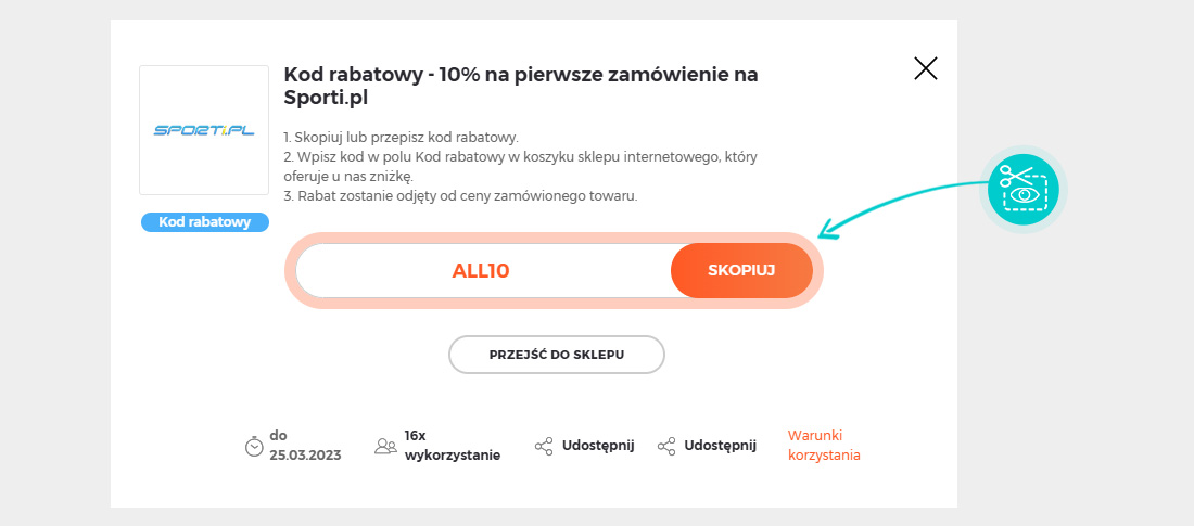 Instrukcja jak skopiować kod rabatowy dla Sporti.pl