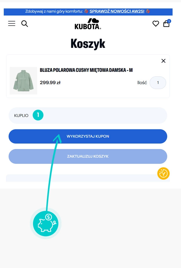 Instrukcja jak wpisać kod rabatowy w koszyku zakupownym KUBOTA