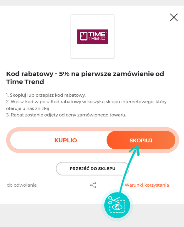 Instrukcja jak skopiować kod rabatowy dla Time Trend